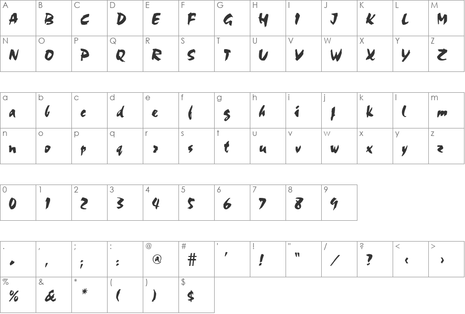 Zama font character map preview