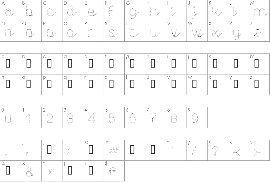 ZANG font character map preview