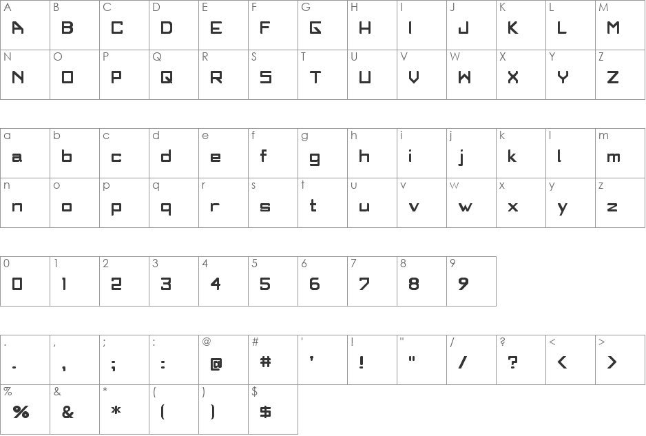 ZANGIEF font character map preview