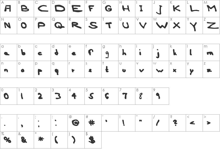 AEZ blocky font character map preview