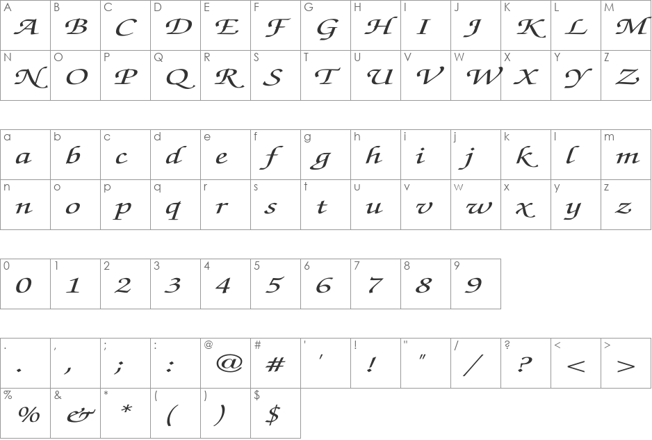 ZapfChancery-MediumItalic Ex font character map preview