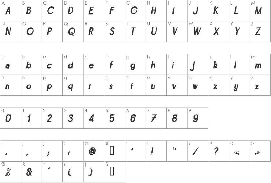 Bitume font character map preview