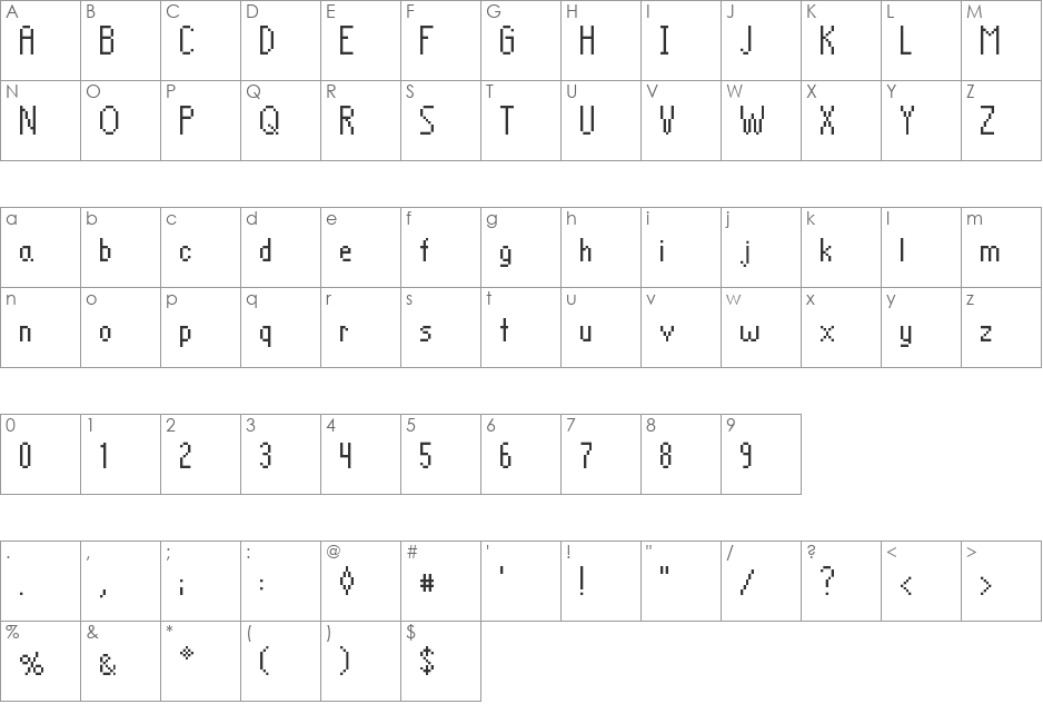Zarbville NBP font character map preview