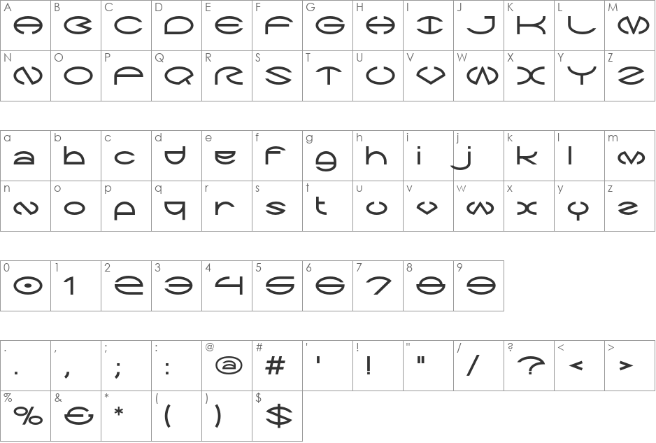 Zargon font character map preview