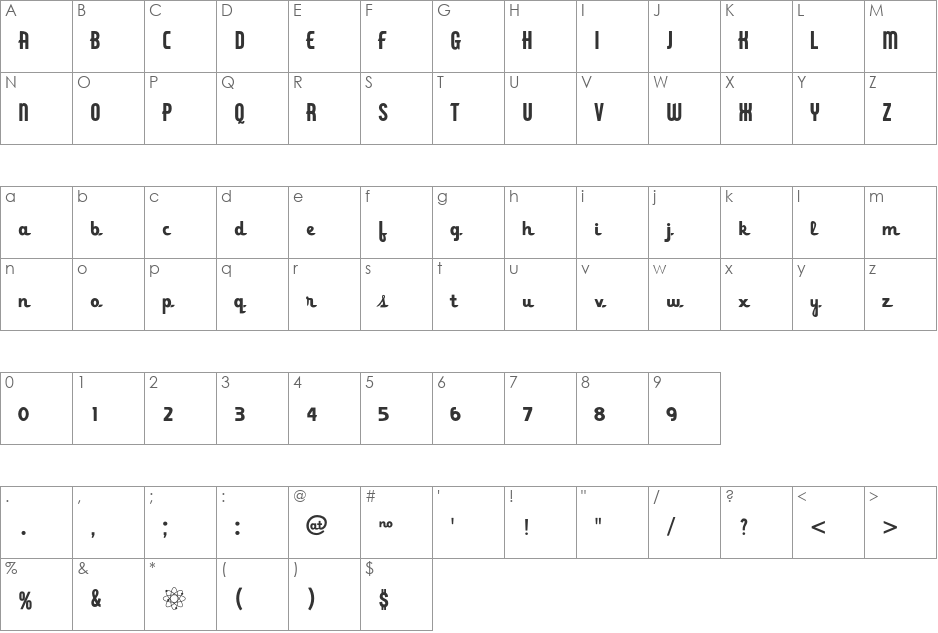 ZavTone font character map preview