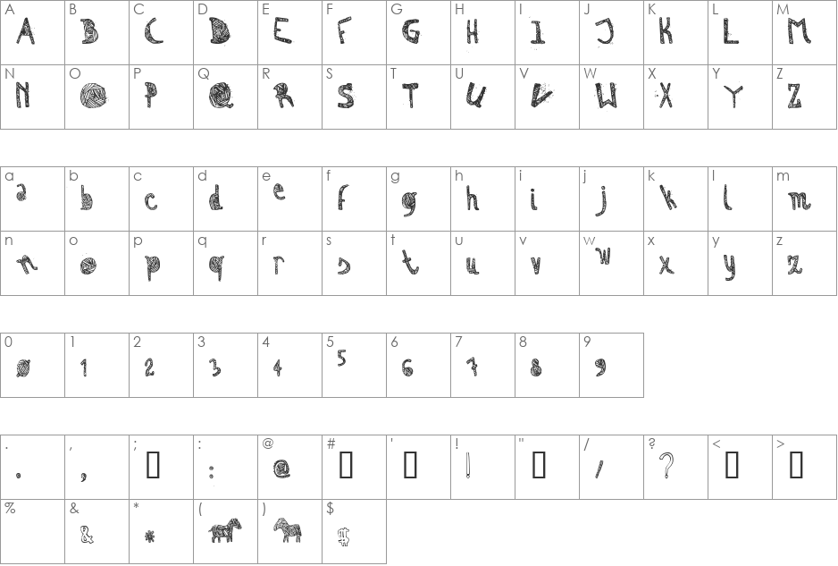 Zebra font character map preview