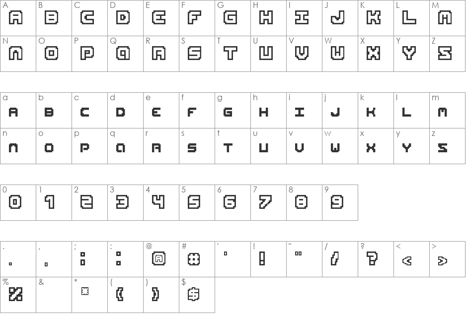 Bitxel font character map preview