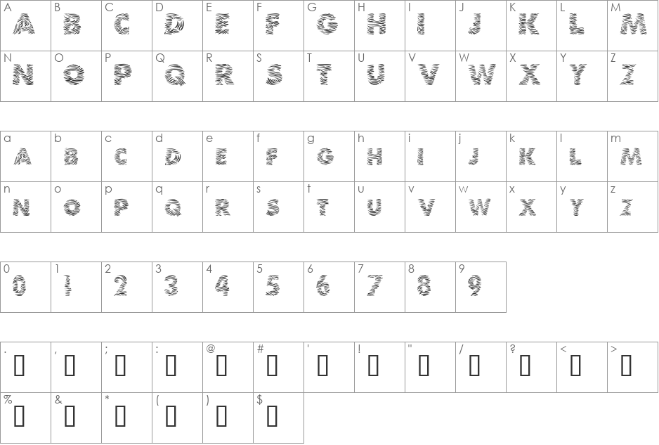 Zebra font character map preview