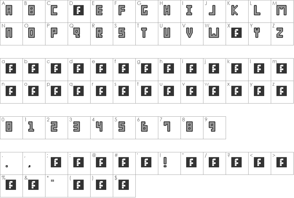 Zebra font character map preview
