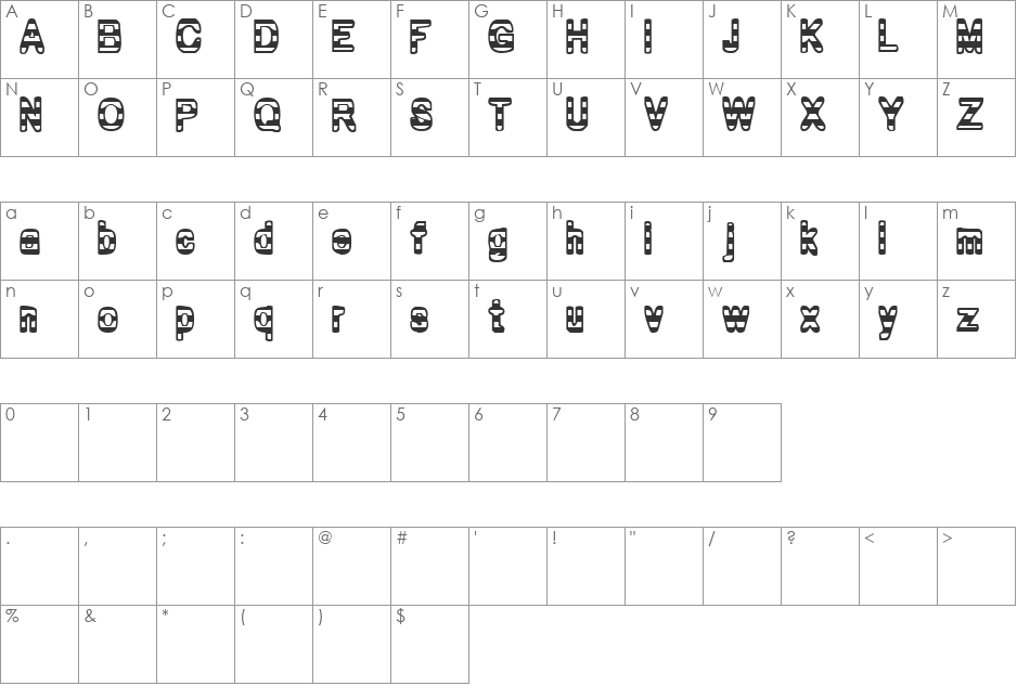 Zebra Parade font character map preview