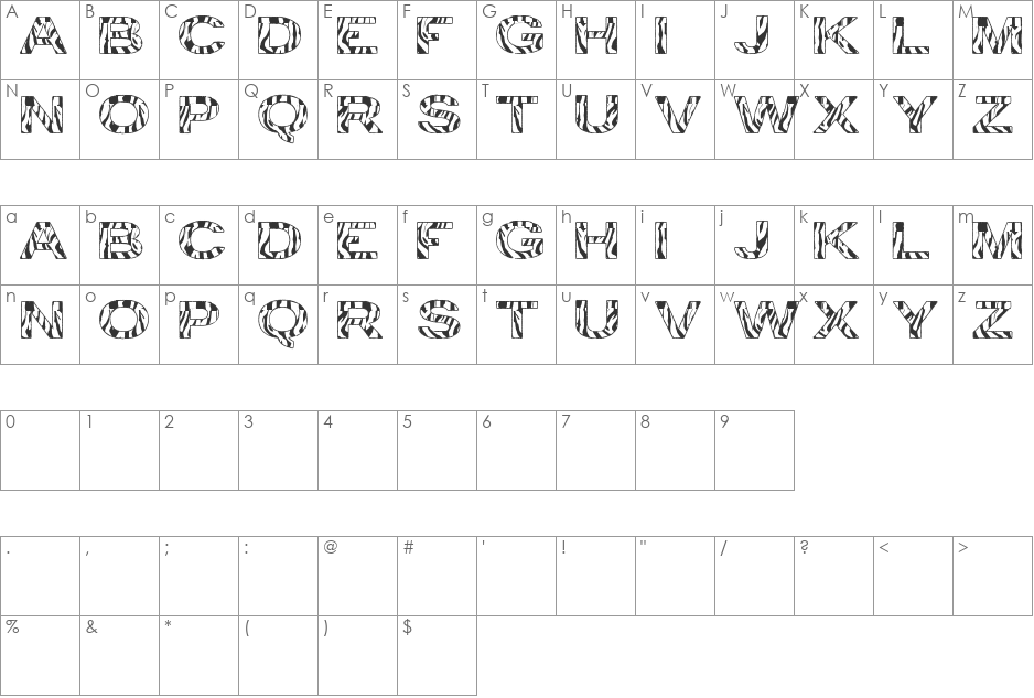 zebra tfb font character map preview