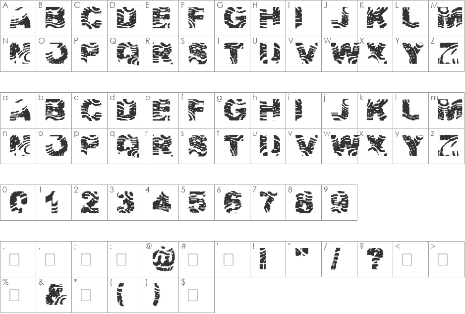 Zebra Ztripez font character map preview