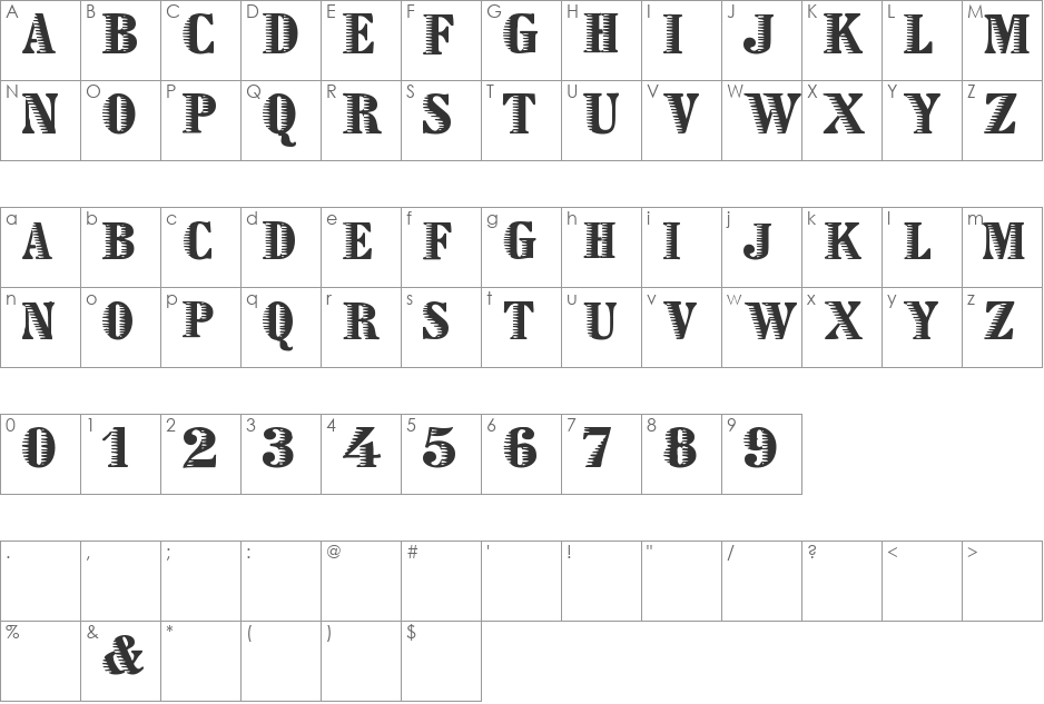 Zebraesq font character map preview