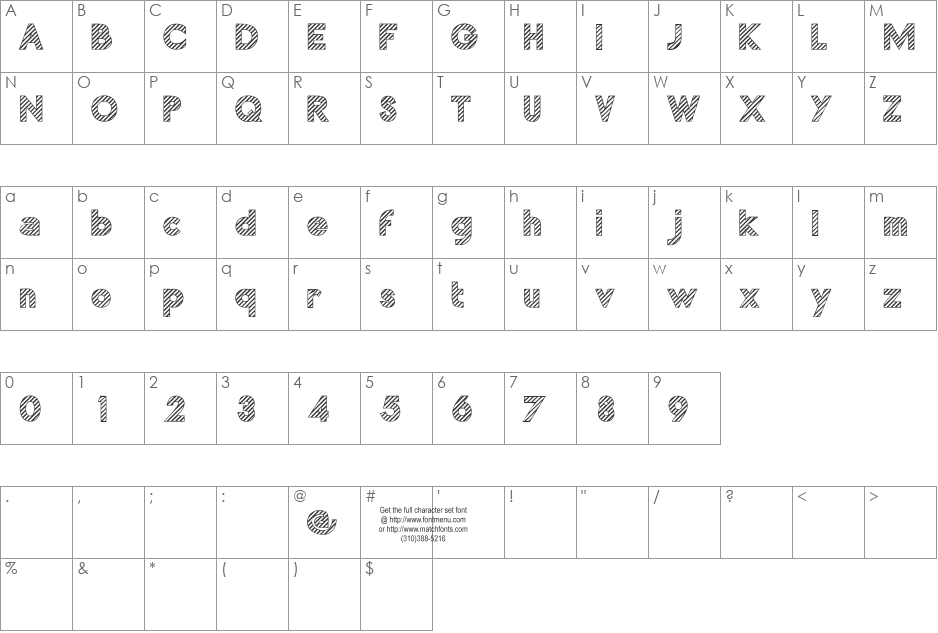 Zebrures Tryout font character map preview