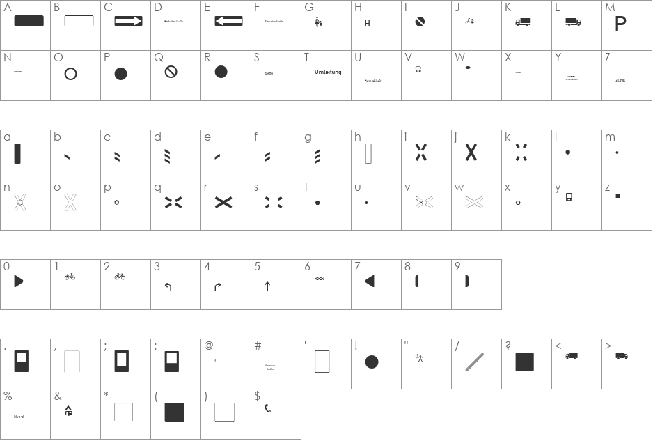 Zeichen Zweihundert font character map preview