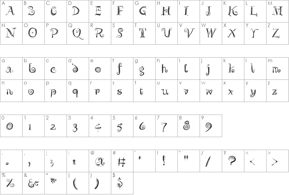ZeitGeisterbahn font character map preview