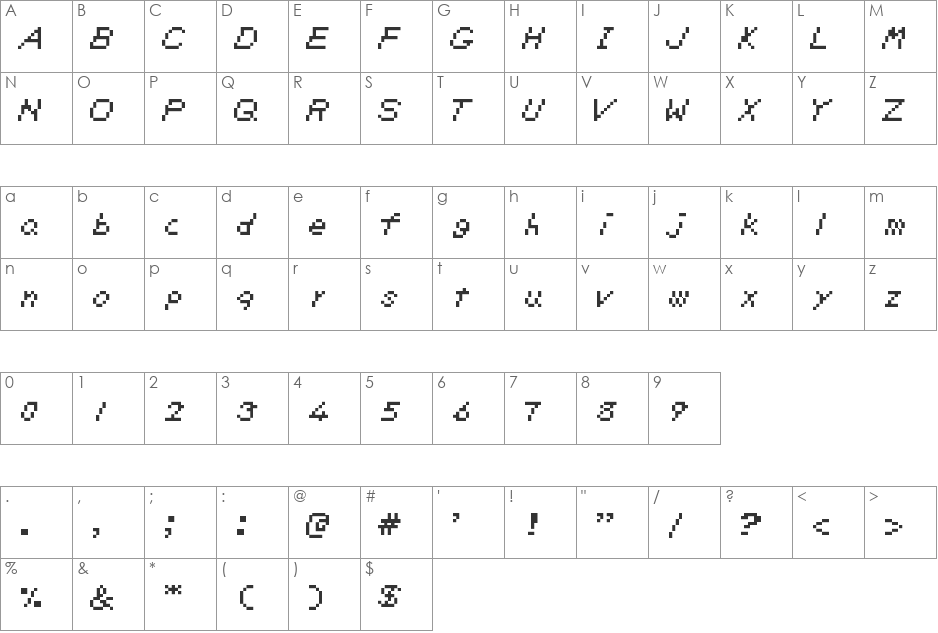 Zelda DX TT (BRK) font character map preview