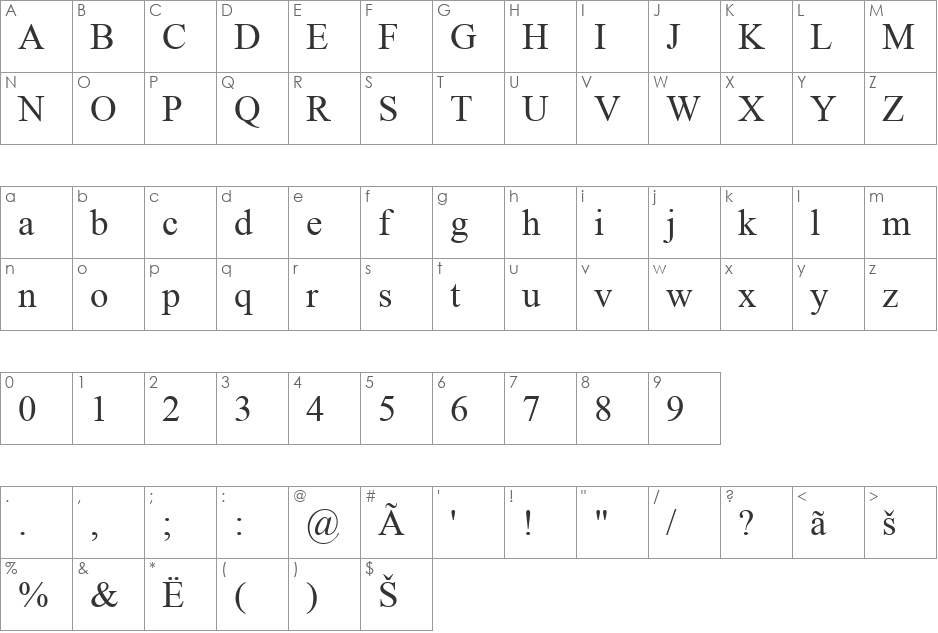 Zemanho ye Darseni font character map preview