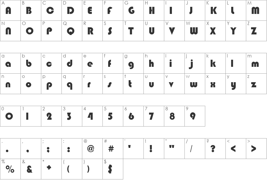 Bixlee-Heavy font character map preview