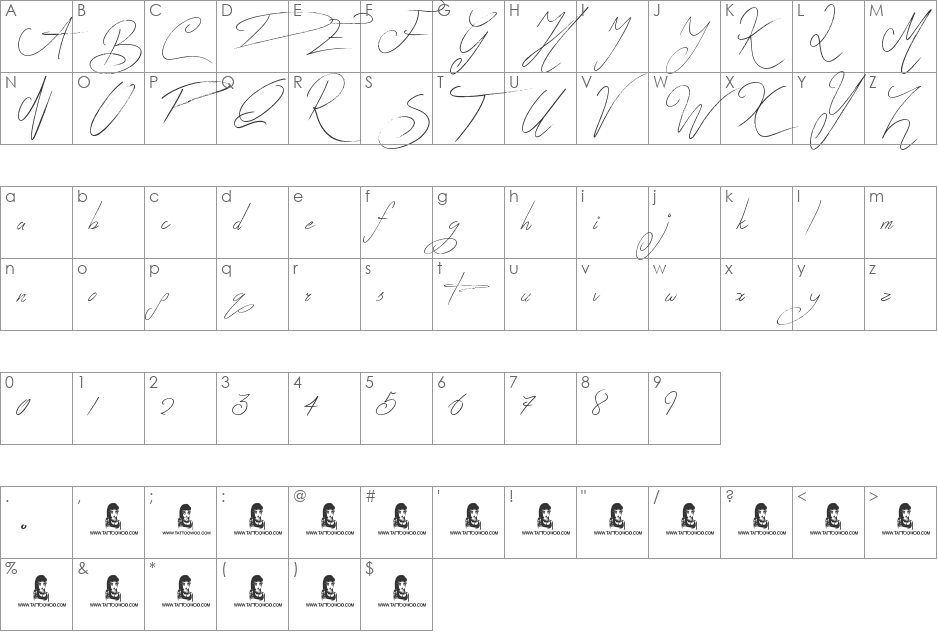 Zentaiges font character map preview