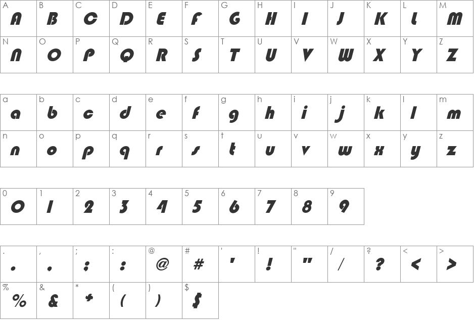 BixleeObl-Heavy font character map preview