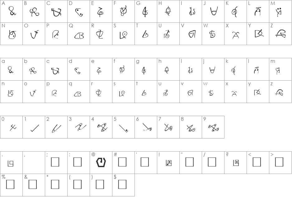 Zentraedi font character map preview