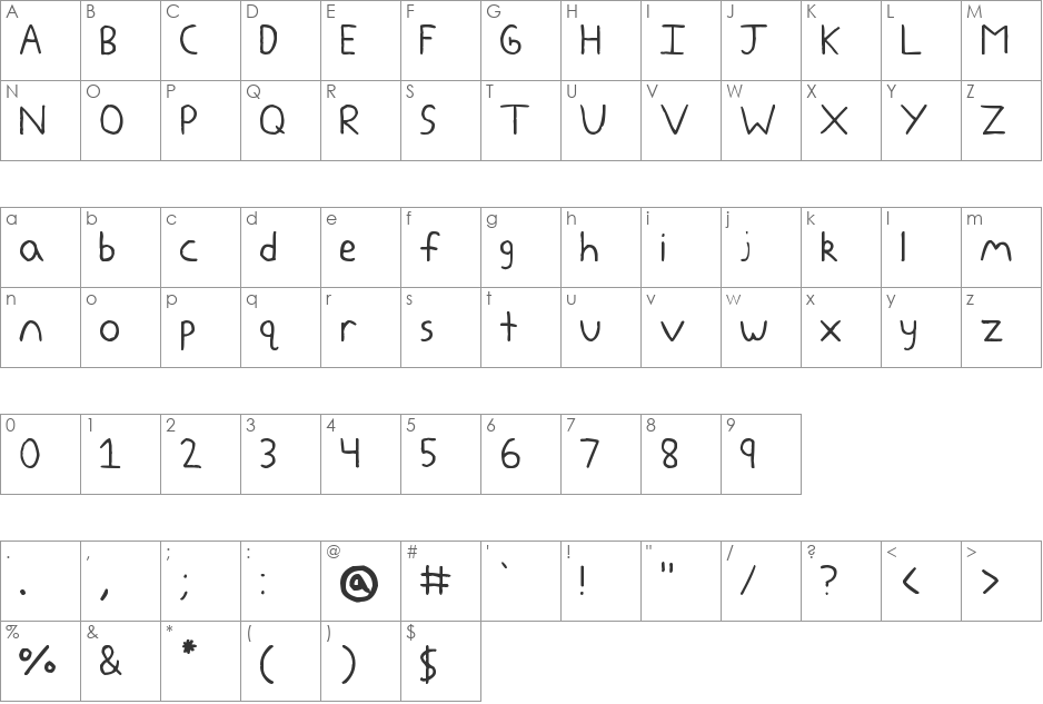 zeohand font character map preview