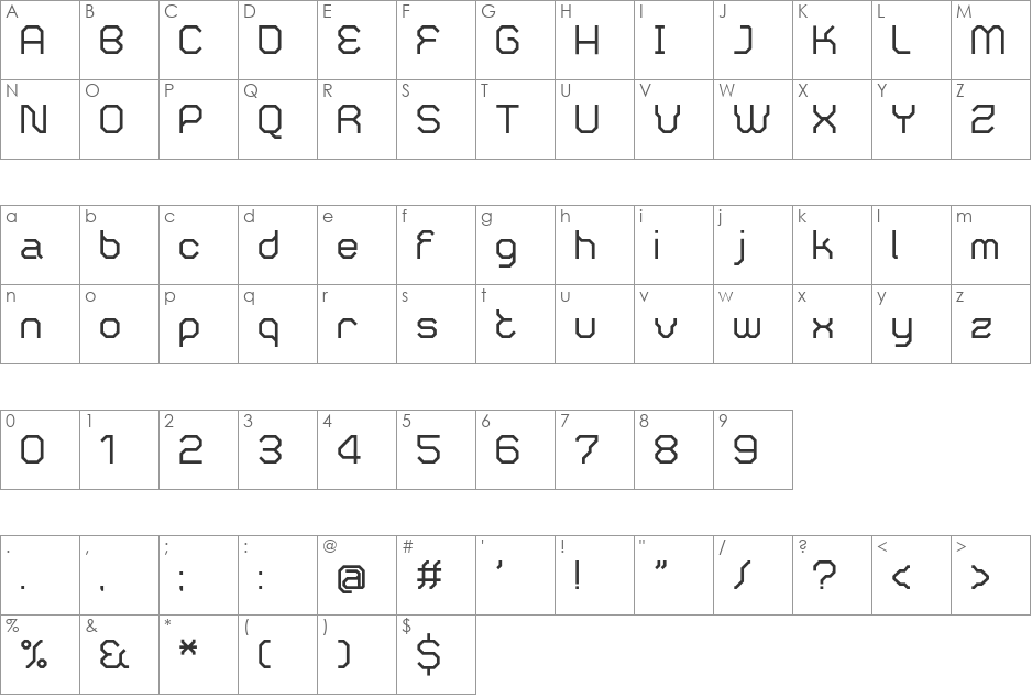 Zero font character map preview
