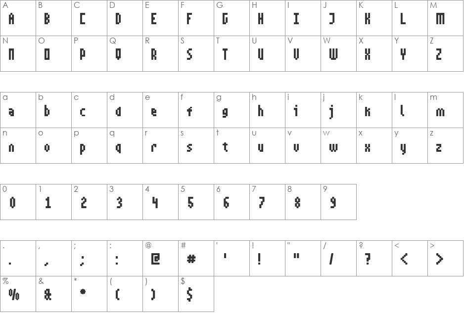 ZEro font character map preview
