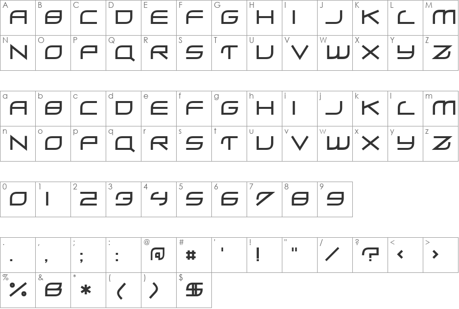Zero Hour font character map preview