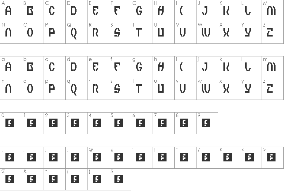 Zero Theory font character map preview