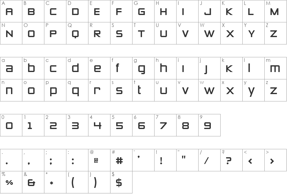 Zero Twos font character map preview