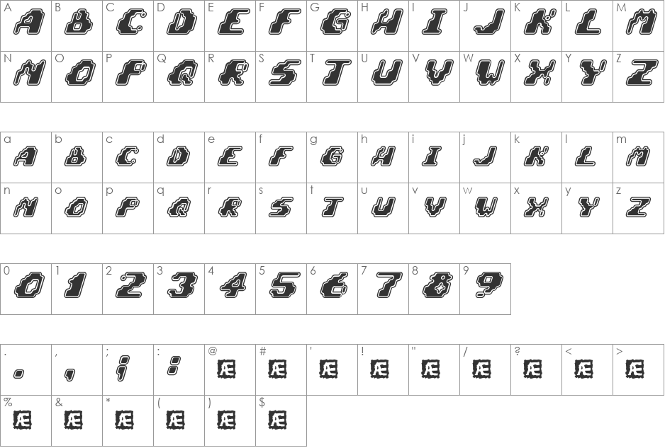 Zero Velocity BRK font character map preview