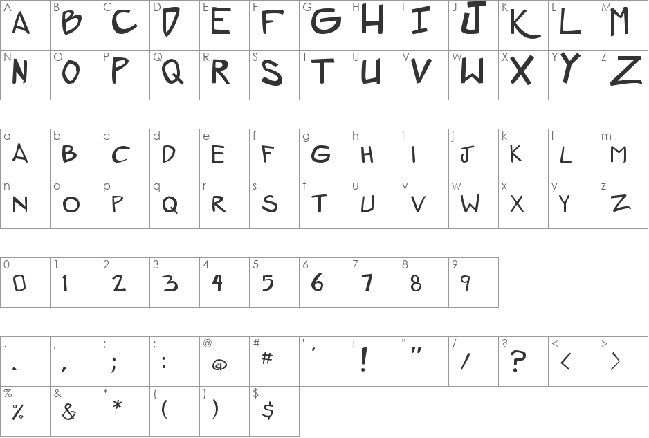 ZeroGene font character map preview