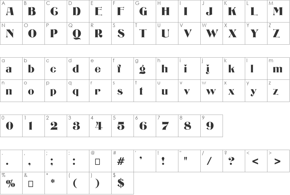 Bizarre font character map preview
