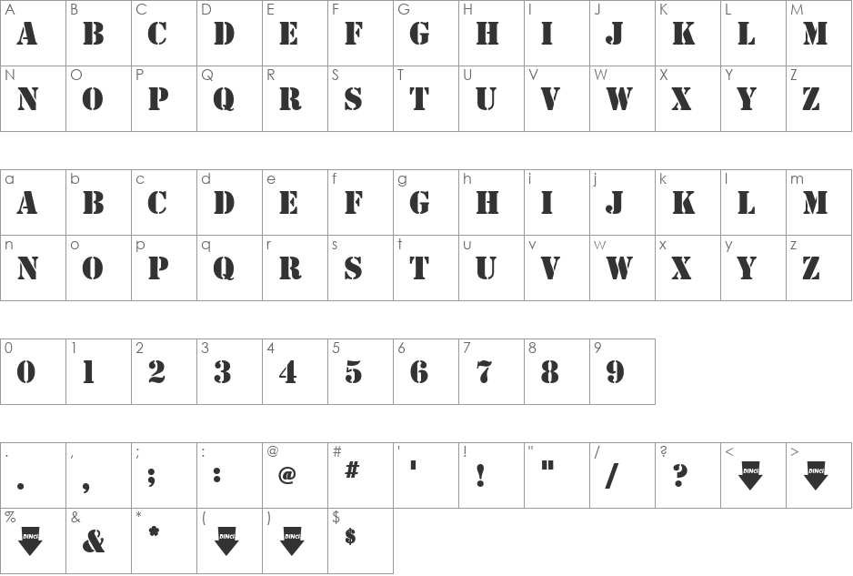 ZeroGirl font character map preview