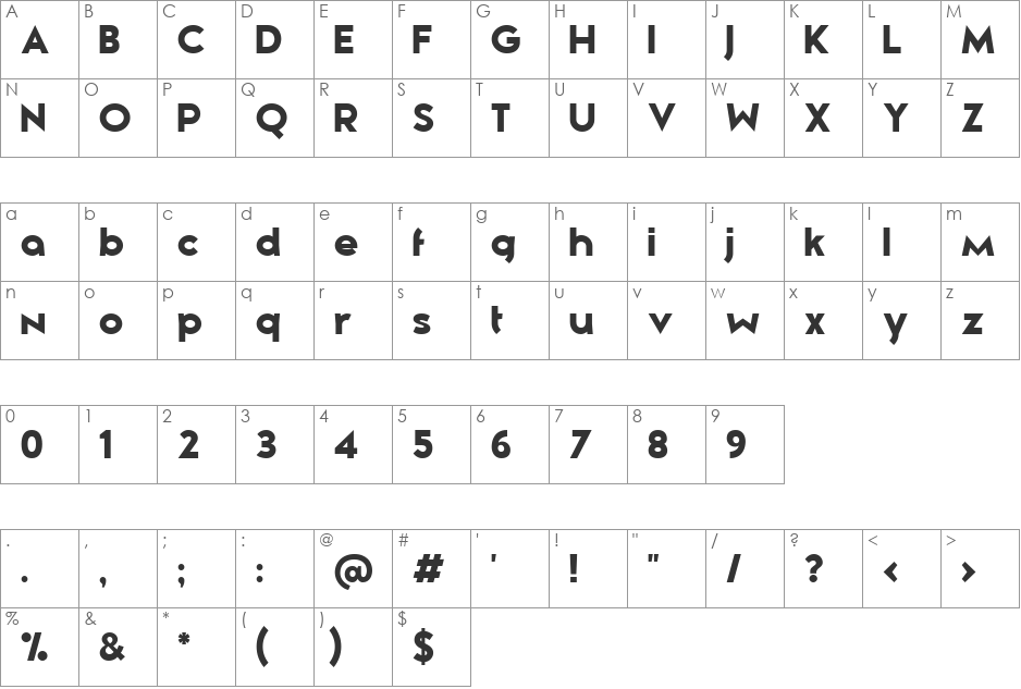 Zeronero font character map preview