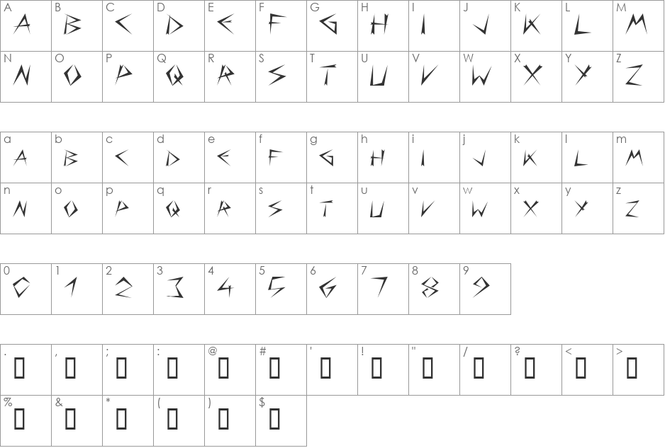 Bizarre font character map preview