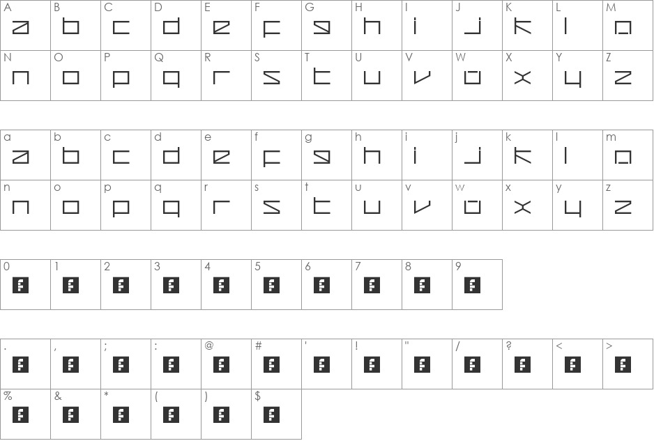 Zeta Redux font character map preview
