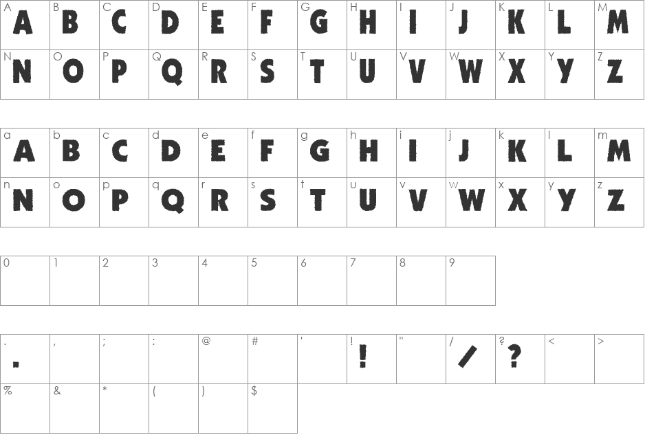 Zhukov Zippo font character map preview