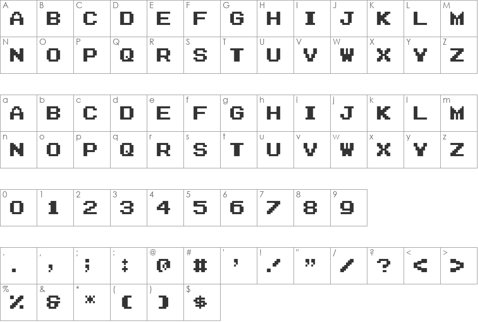 Zig font character map preview