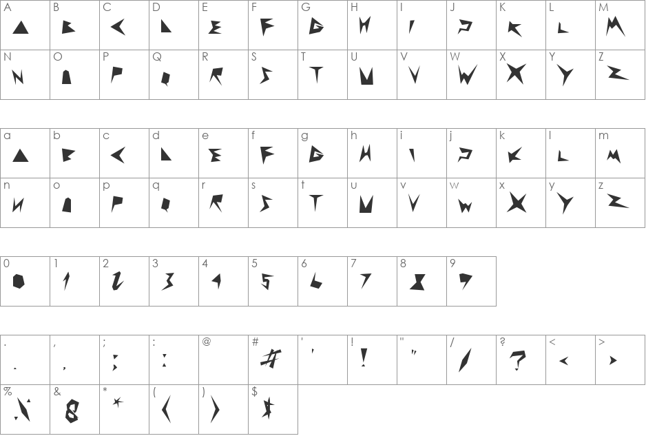 zig zag zeg font character map preview