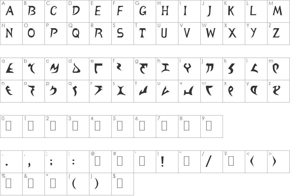 Zigan Trad font character map preview