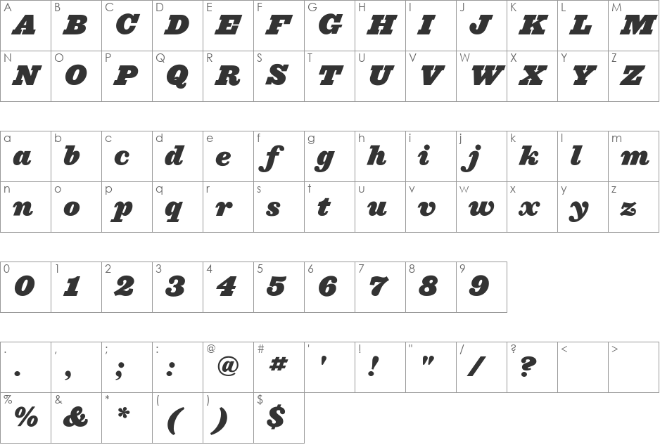 Ziggurat font character map preview