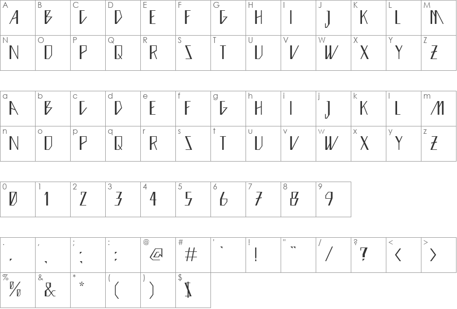 Ziggy font character map preview