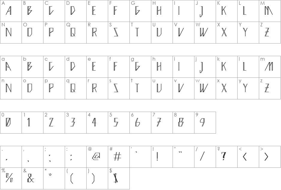 Ziggy  font character map preview