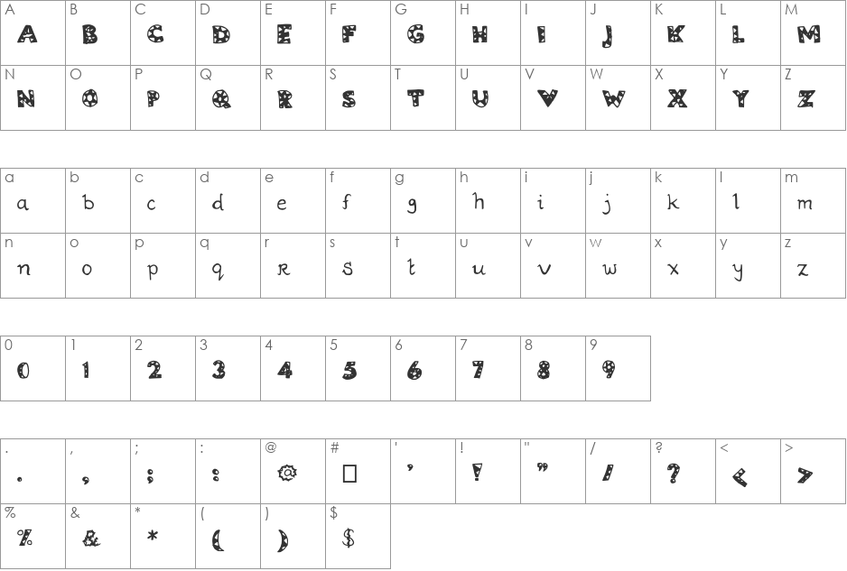 ZiggyZaggy font character map preview