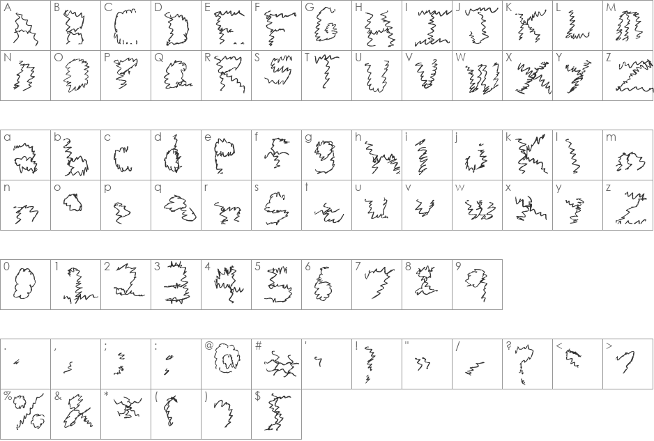 Zigie Zag font character map preview