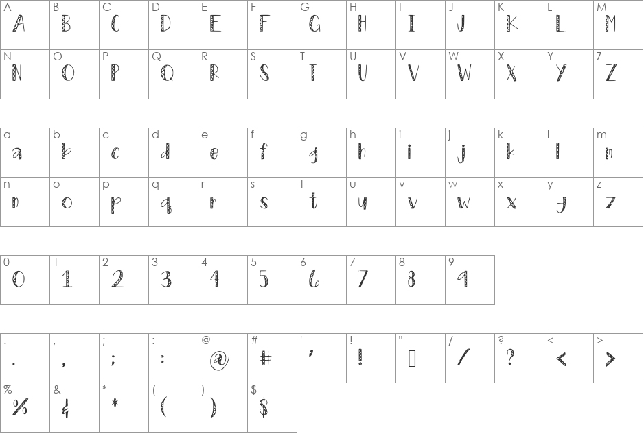 ZigZag font character map preview