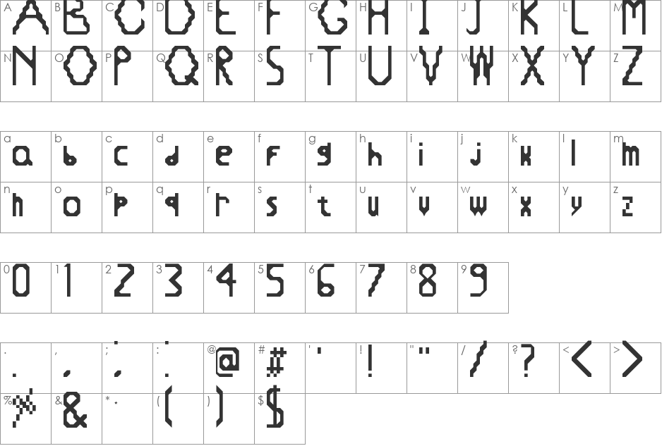 Zigzag font character map preview